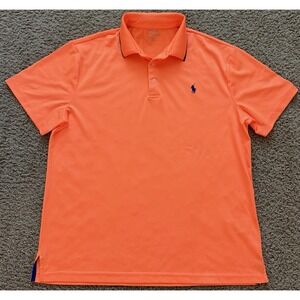 Polo Ralph Lauren Orange Short Sleeve Performance Polo Golf Shirt Mens Sz Large
